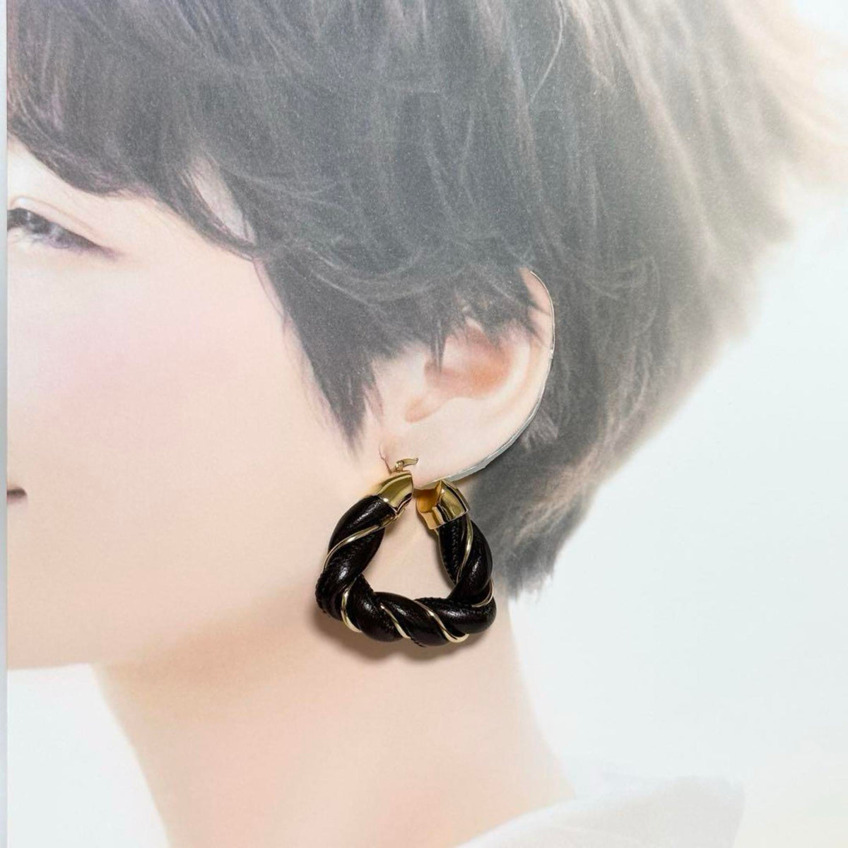 Earrings Hoop Leather and Sterling Silver