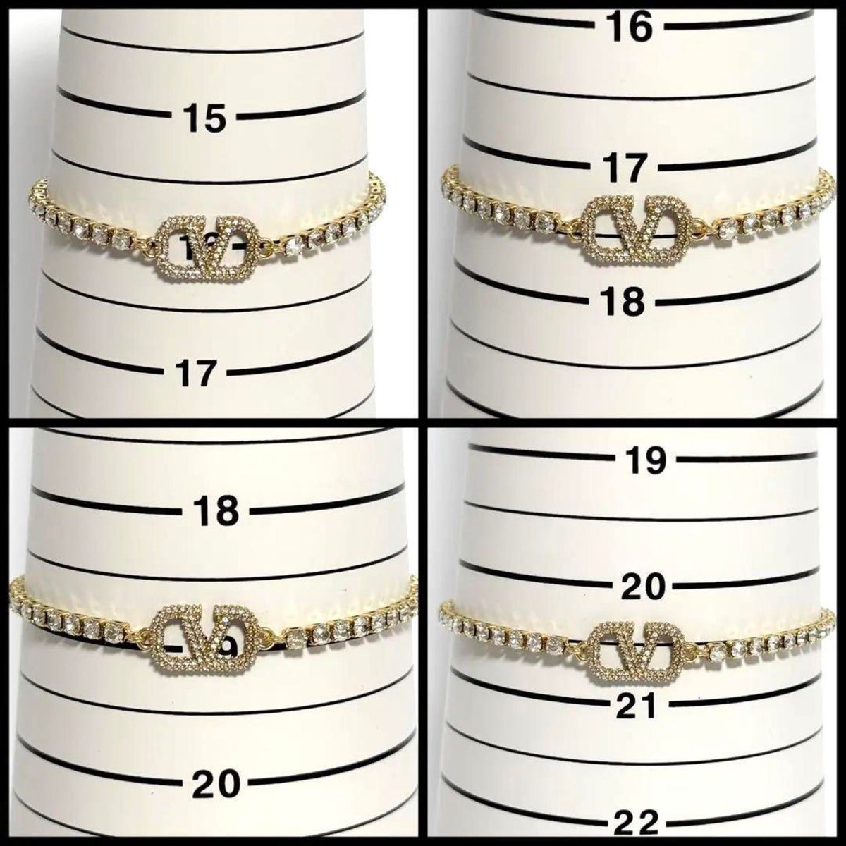 V Signature Bracelet Metal and Rhinestone