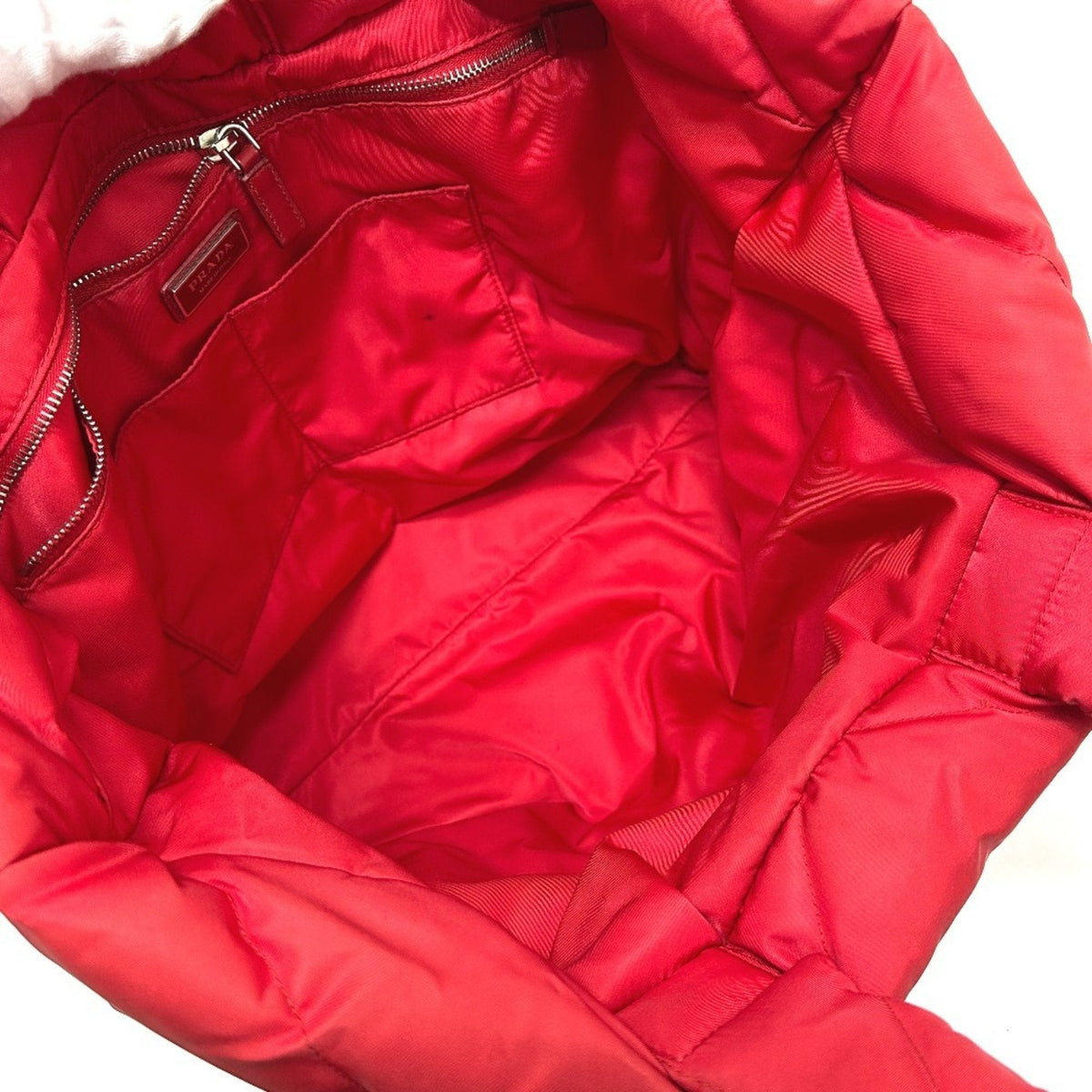 Padded Tote Bag Quilted Re-Nylon with Leather Medium