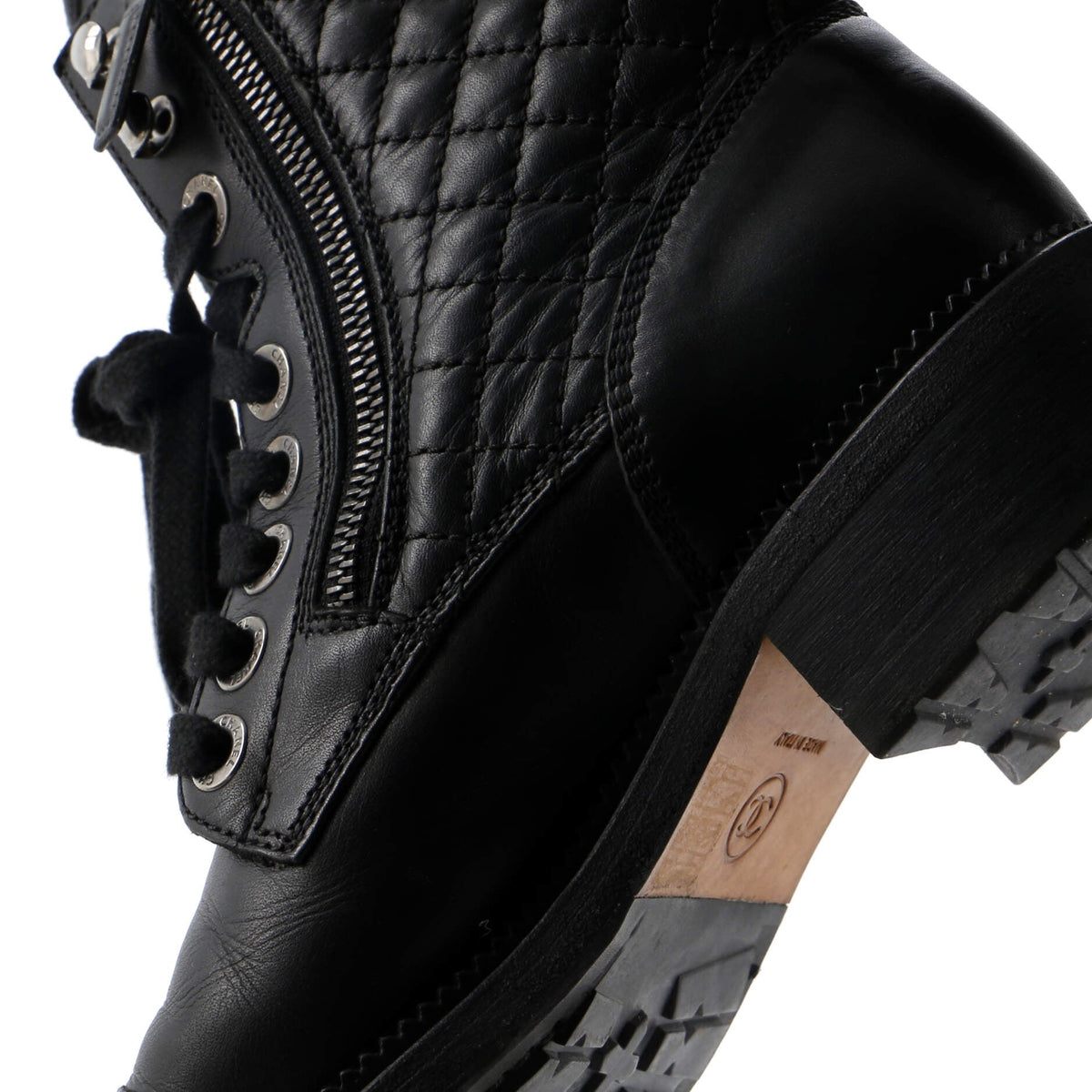 Women's CC Zip Up Combat Boots Quilted Leather