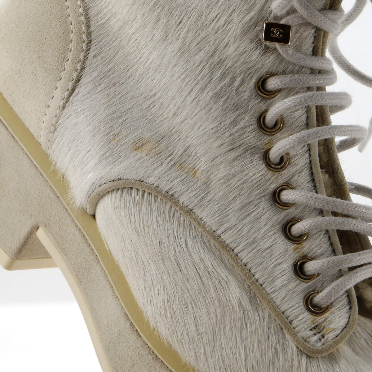 Women's CC Cap Toe Combat Boots Pony Hair with Suede