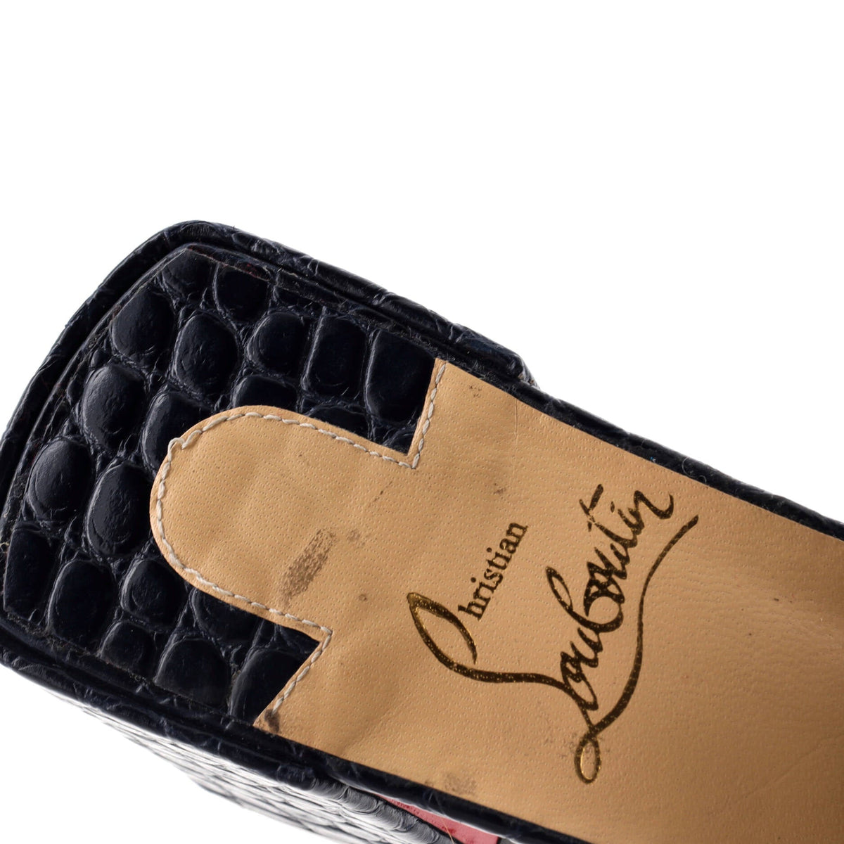 Women's Lock Art Heeled Mules Crocodile Embossed Leather 55