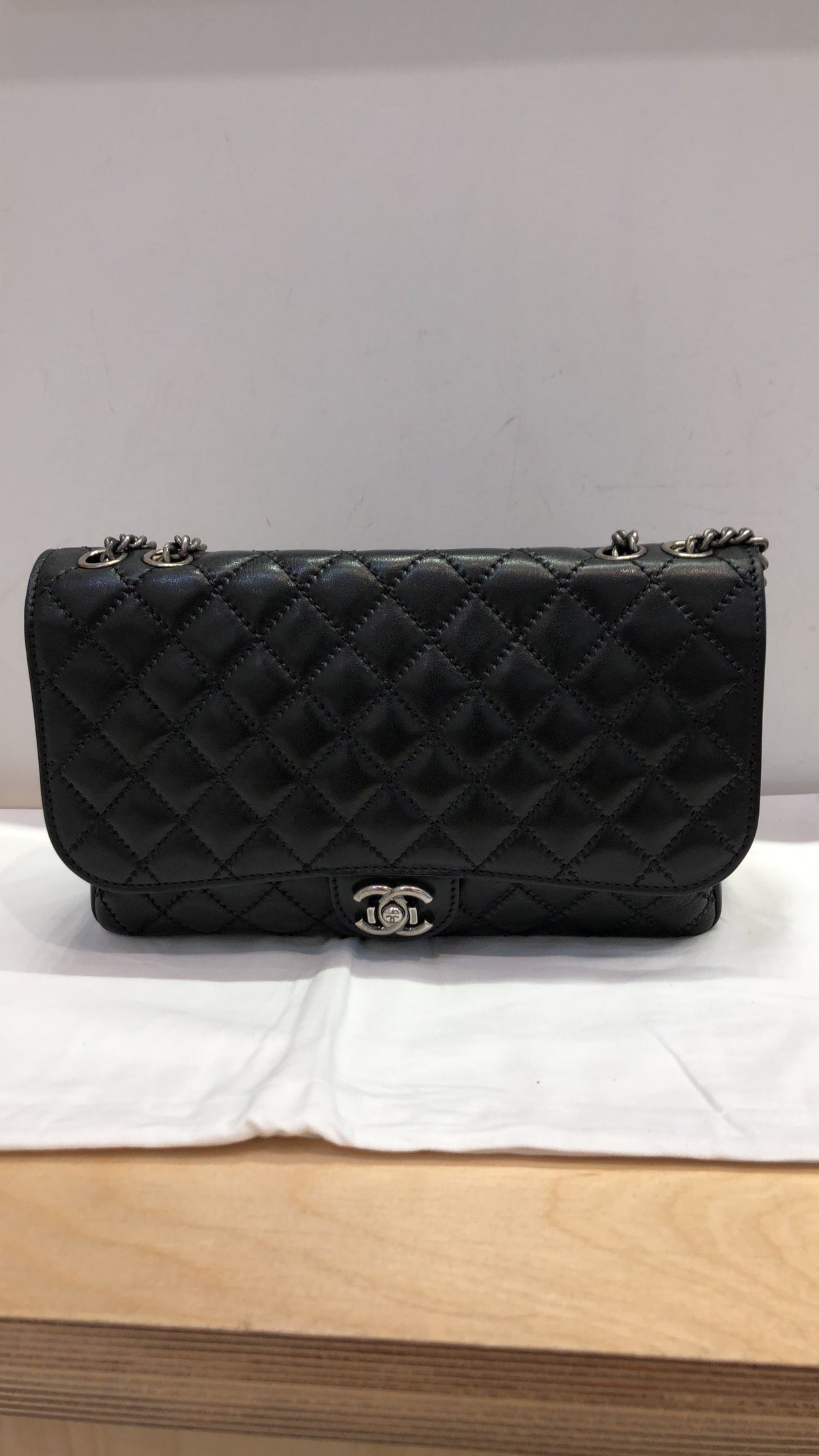CC Push Lock Flap Bag Stitched Calfskin Jumbo