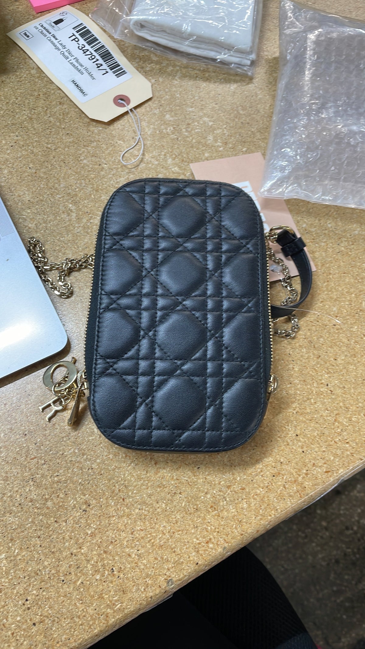 Lady Dior Phone Holder on Chain Cannage Quilt Lambskin