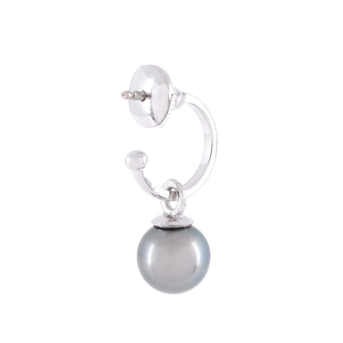 Drop Hoop Earrings 18K White Gold and Pearl