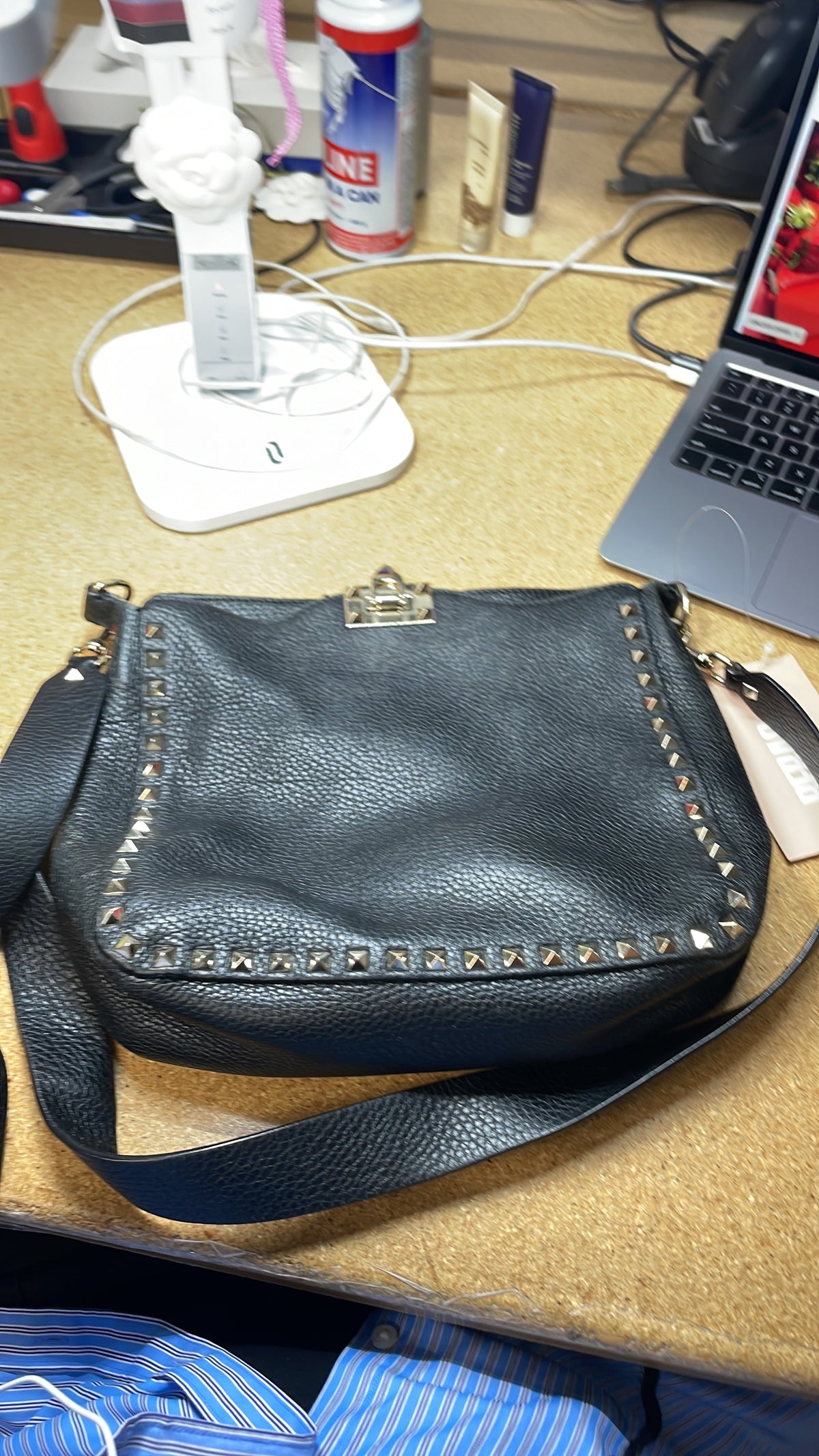 Rockstud Flip Lock Messenger Bag Leather Small
