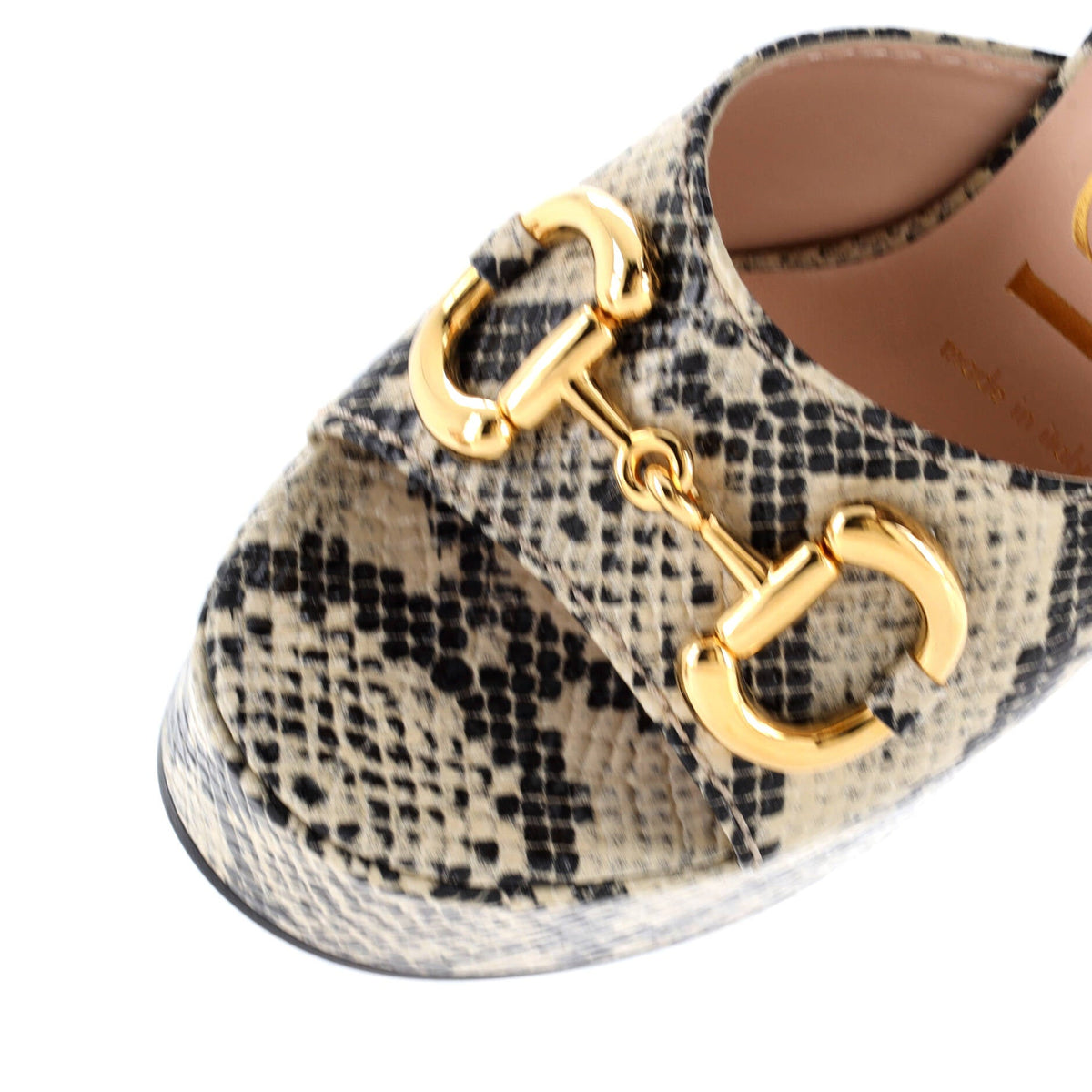 Women's Baby Horsebit Platform Sandals Snakeskin Embossed Leather