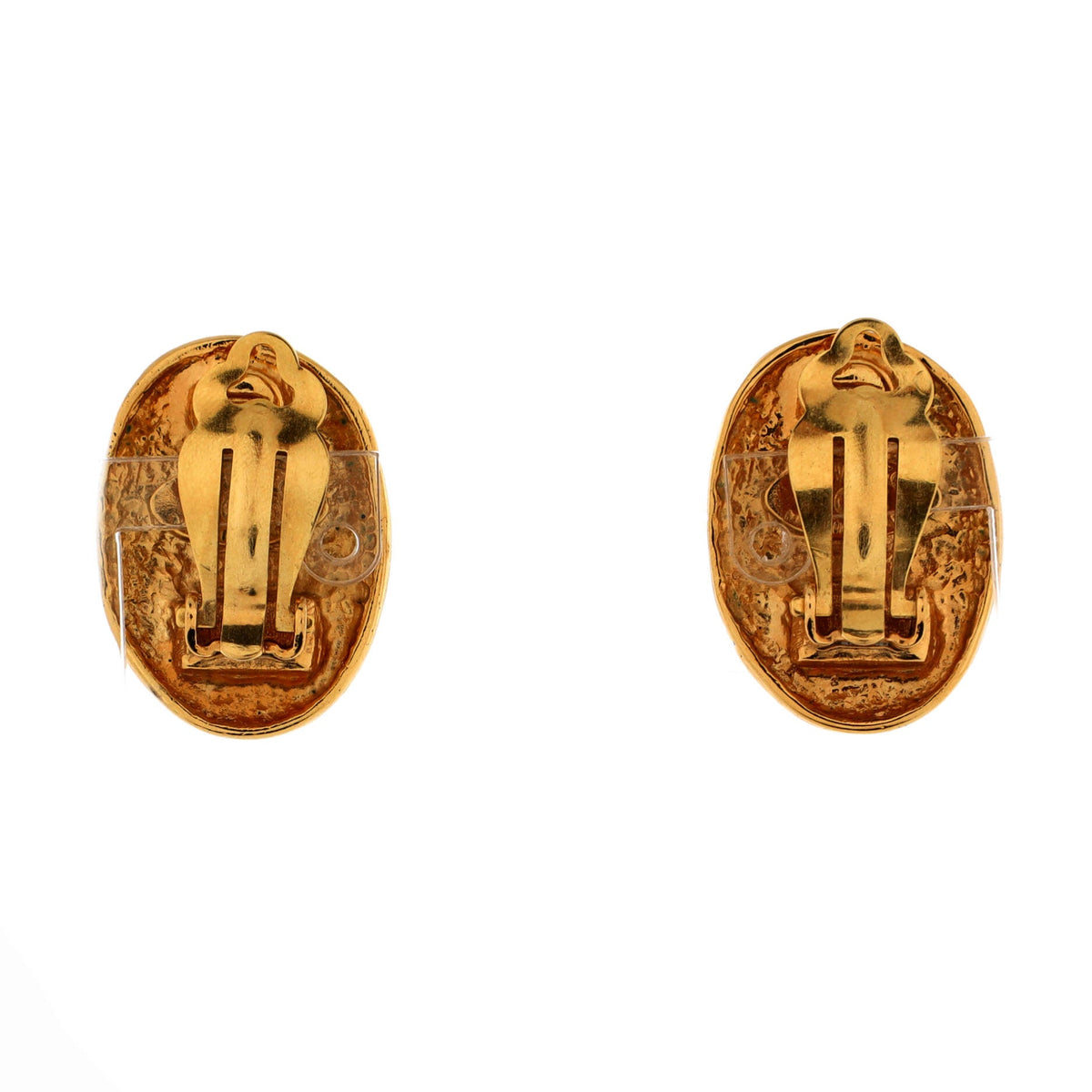 Vintage CC Crown Oval Plate Clip-On Earrings Metal