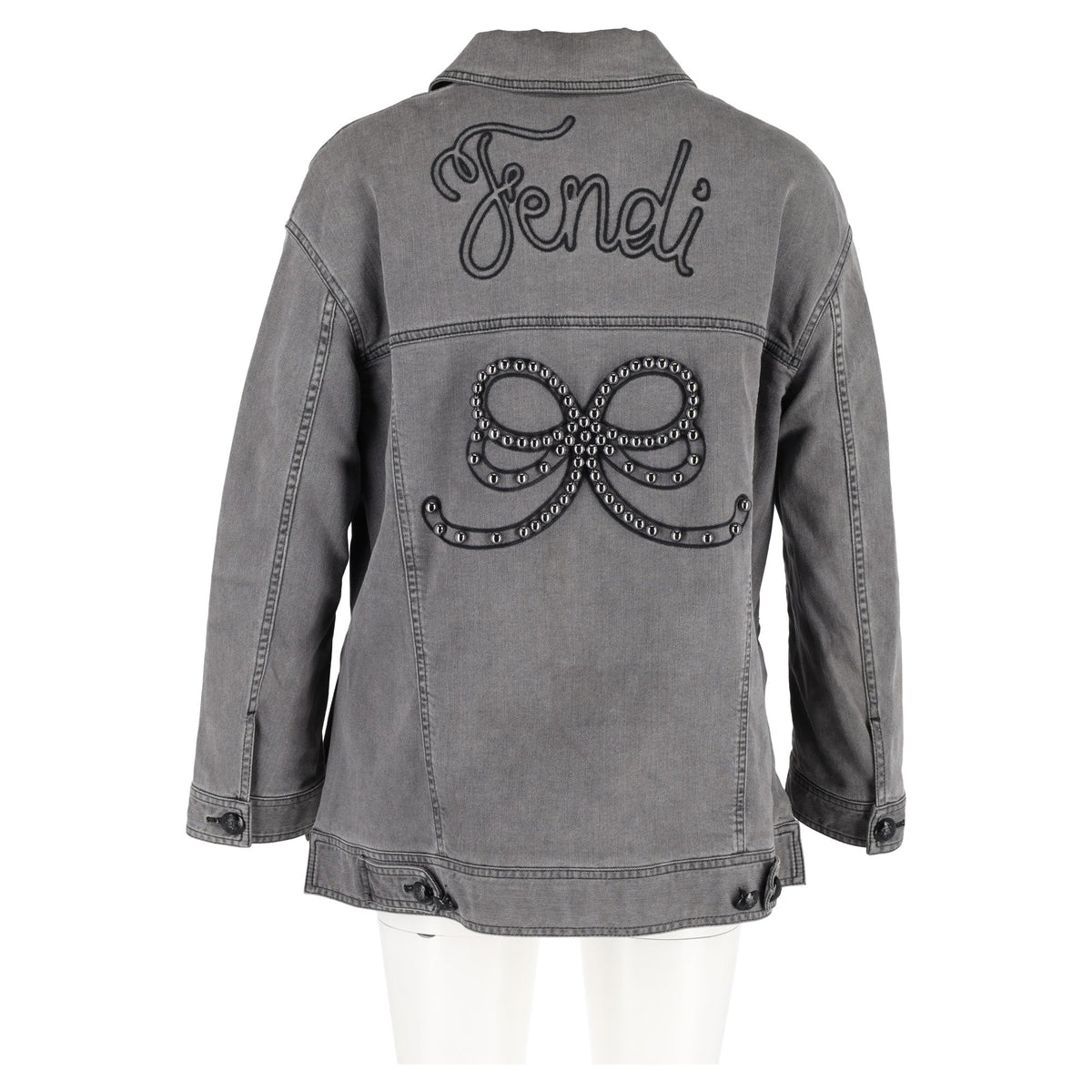 Fendi Embellished Trucker Jacket in Grey Cotton Denim