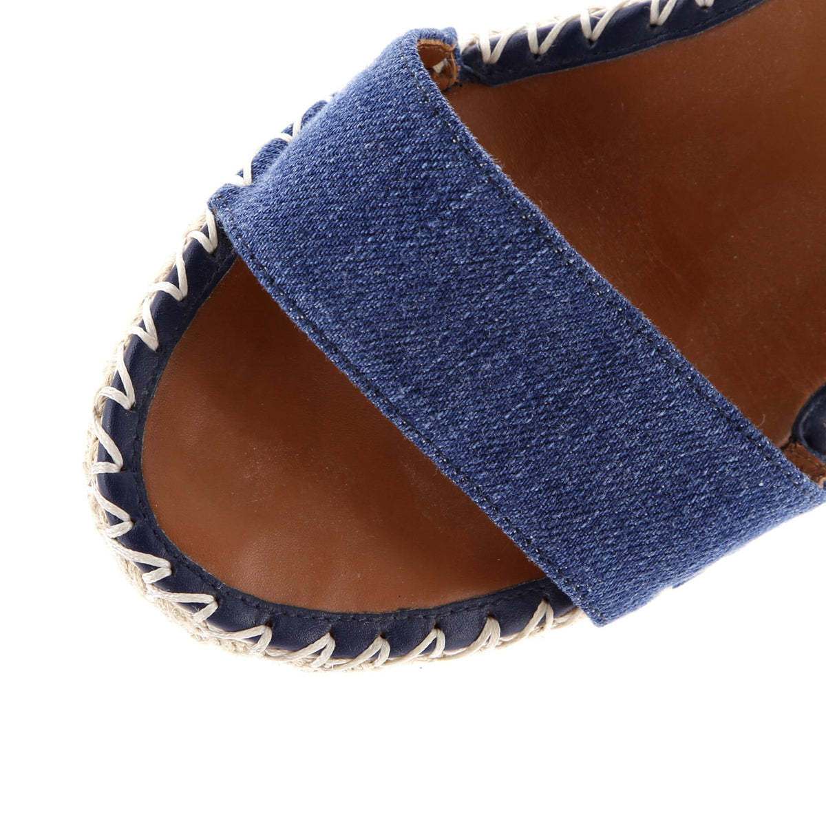 Women's Rockstud Ankle Strap Double Wedge Sandals Denim