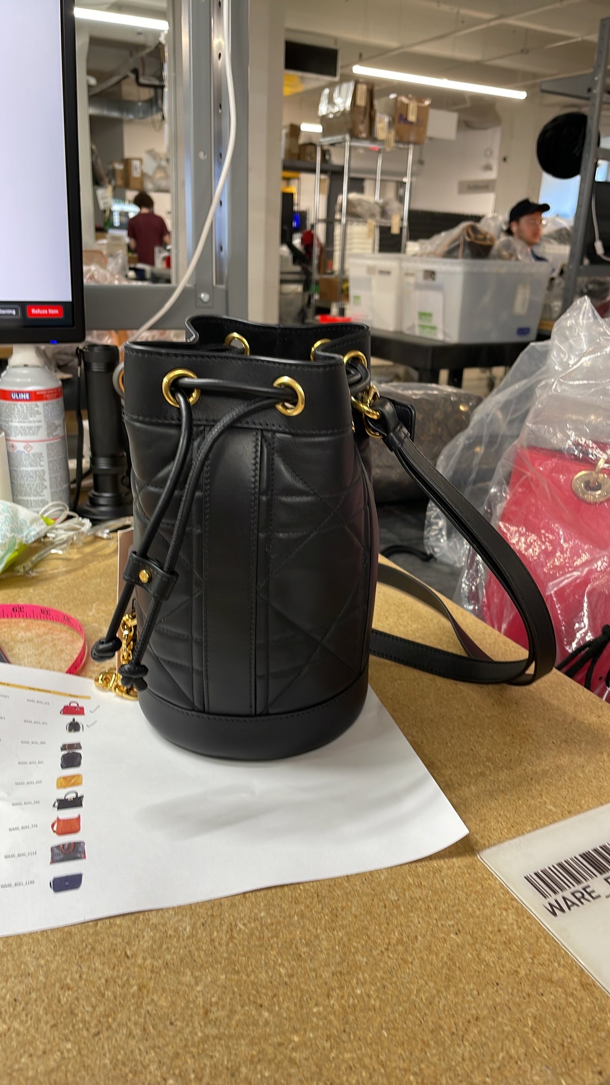 Drawstring Backpack Macrocannage Quilt Calfskin Small