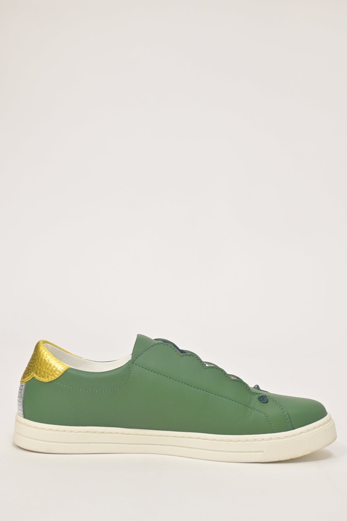 Fendi Vitello Lurex Rockoclick Slip-On Sneakers in Olive Green Leather