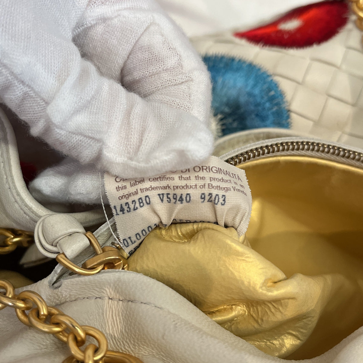 Chain Shoulder Bag Embroidered Intrecciato Leather Small