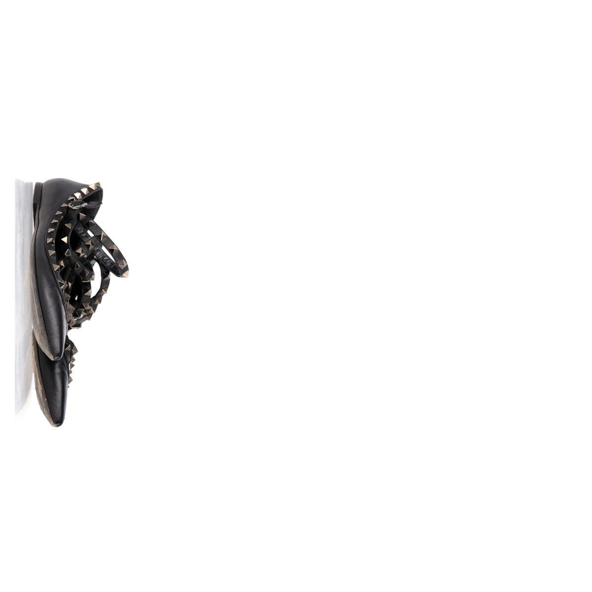 Valentino Garavani Rockstud Caged Strap Ballet Flats in Black Leather