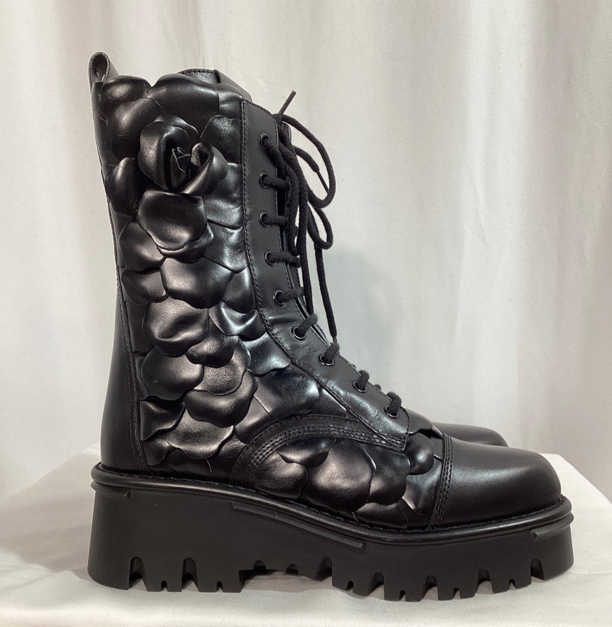 Valentino Garavani Atelier 03 Rose Edition Combat Boots in Black Leather