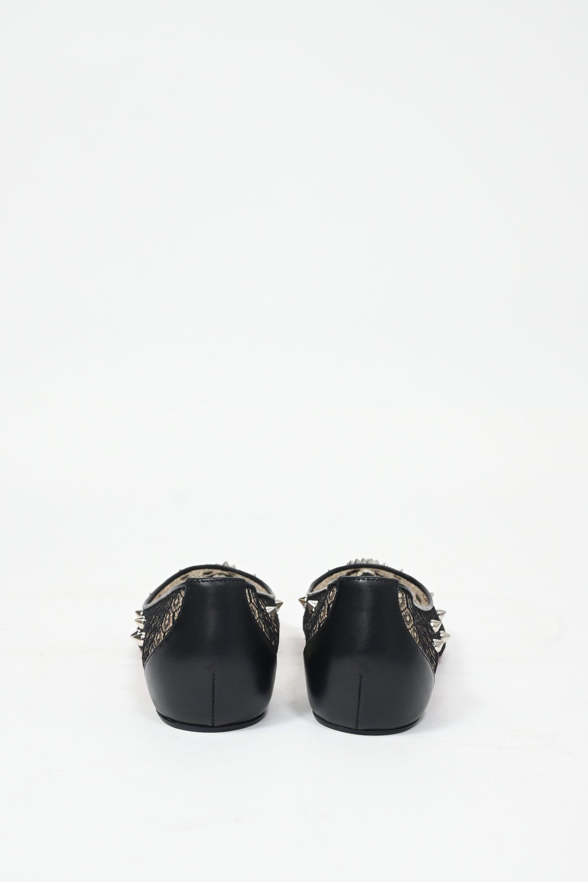Christian Louboutin Lace Spike-Embellished Ballet Flats in Black Polyester