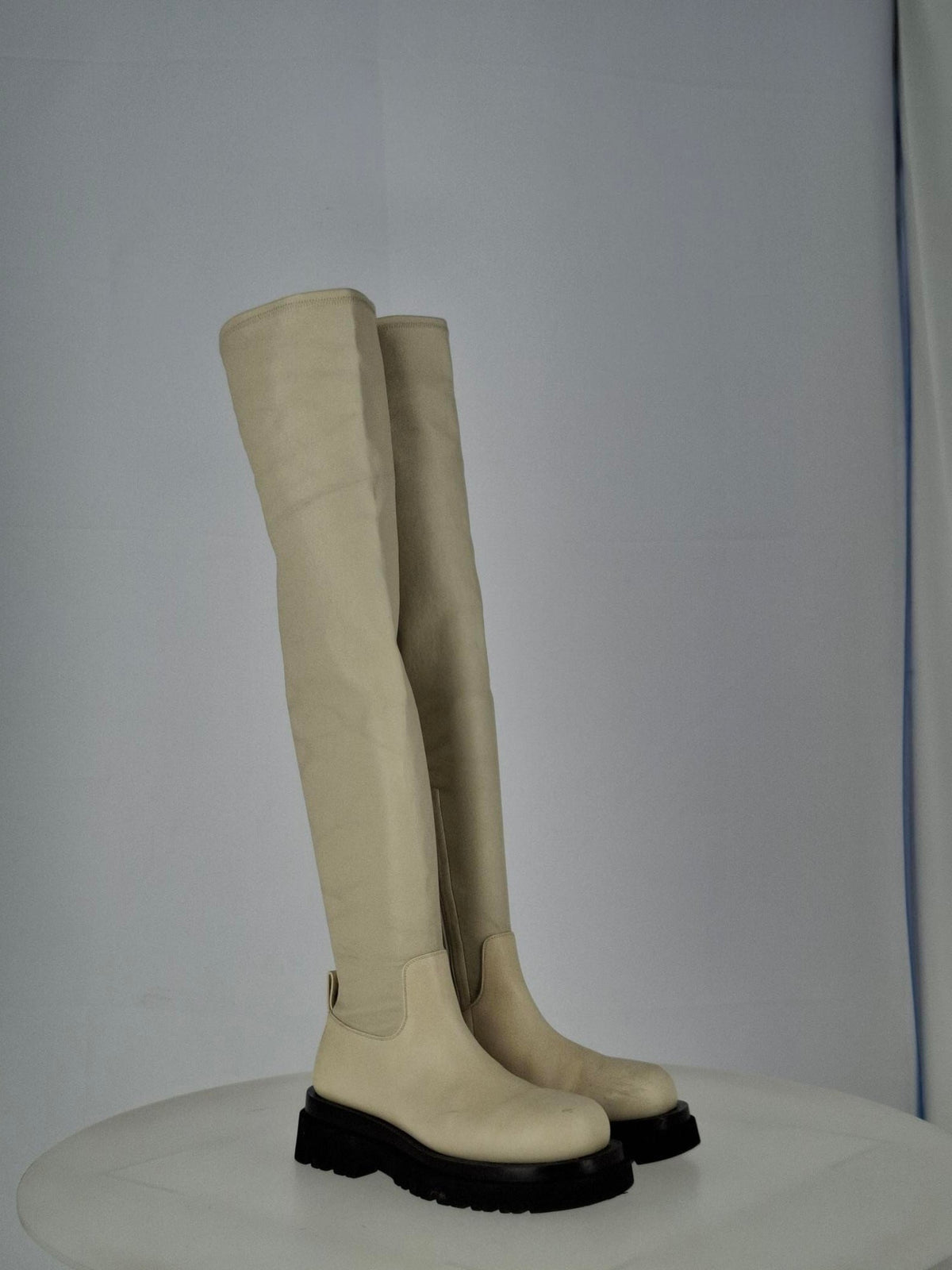 Bottega Veneta The Lug Over-The-Knee Boots in Ivory Leather