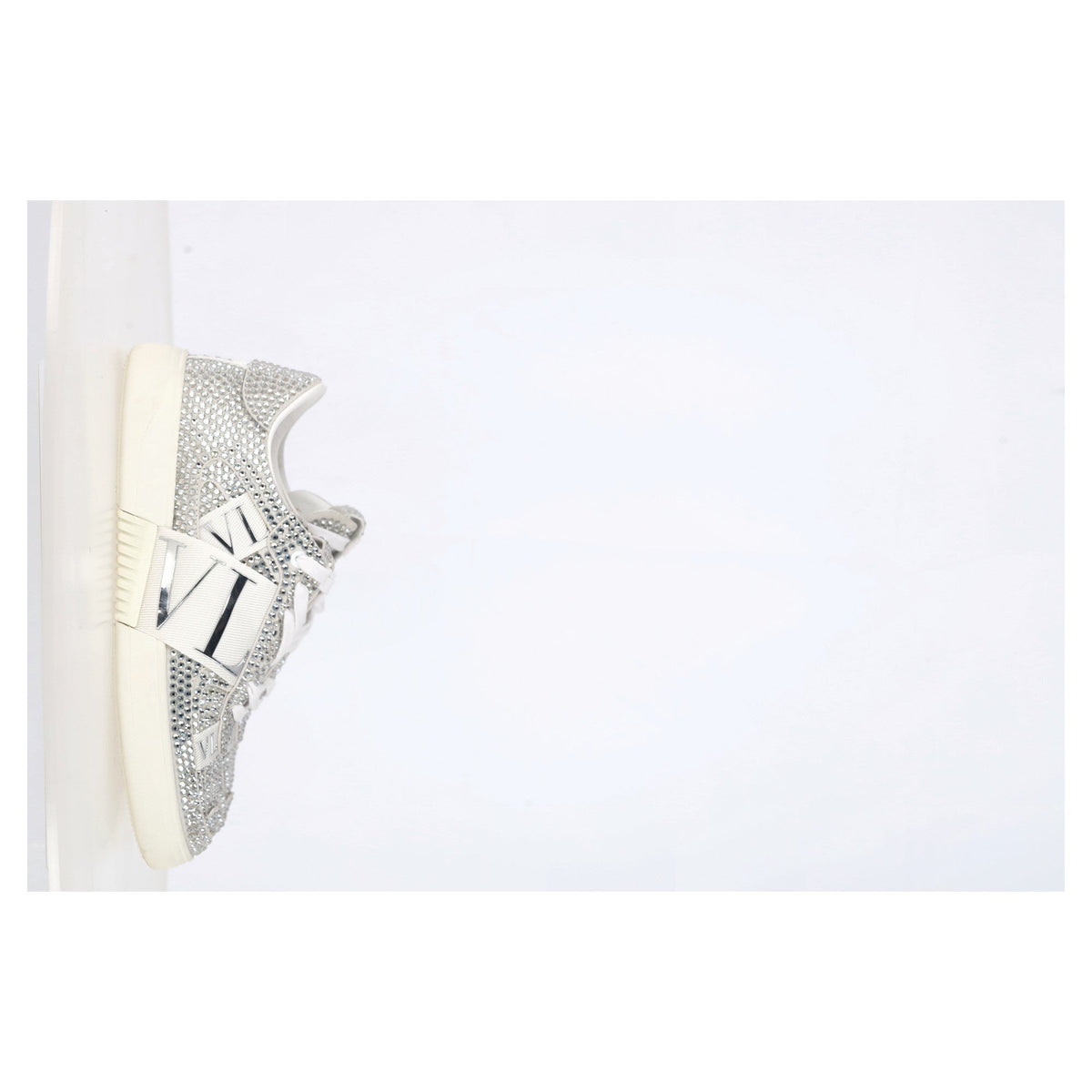 Valentino VL7N Crystal-Embellished Low-Top Sneakers in White Leather