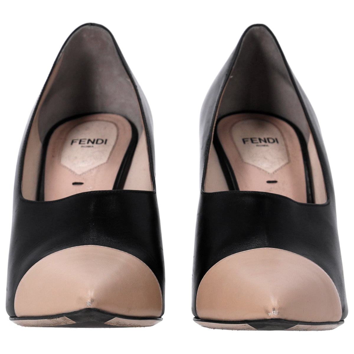 Fendi Pointed Pumps in Black and Nude Leather