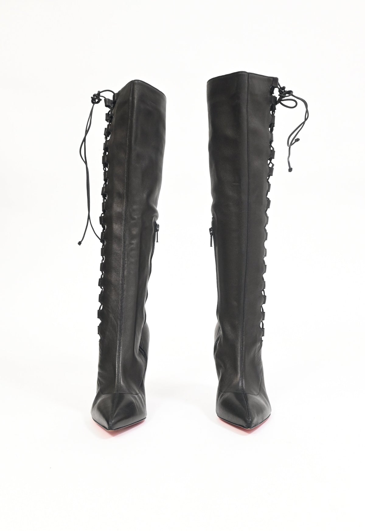 Christian Louboutin Goulue Lace Up Knee Boots in Black Leather