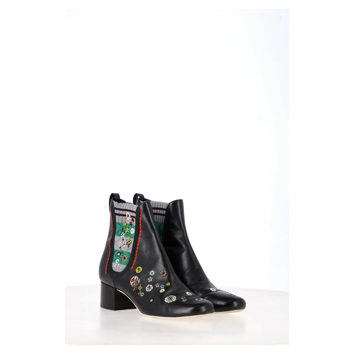 Fendi Floral Ankle Boots in Black Leather