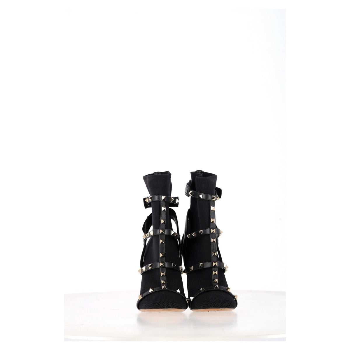 Valentino Knit Rockstud Caged Boots in Black Leather