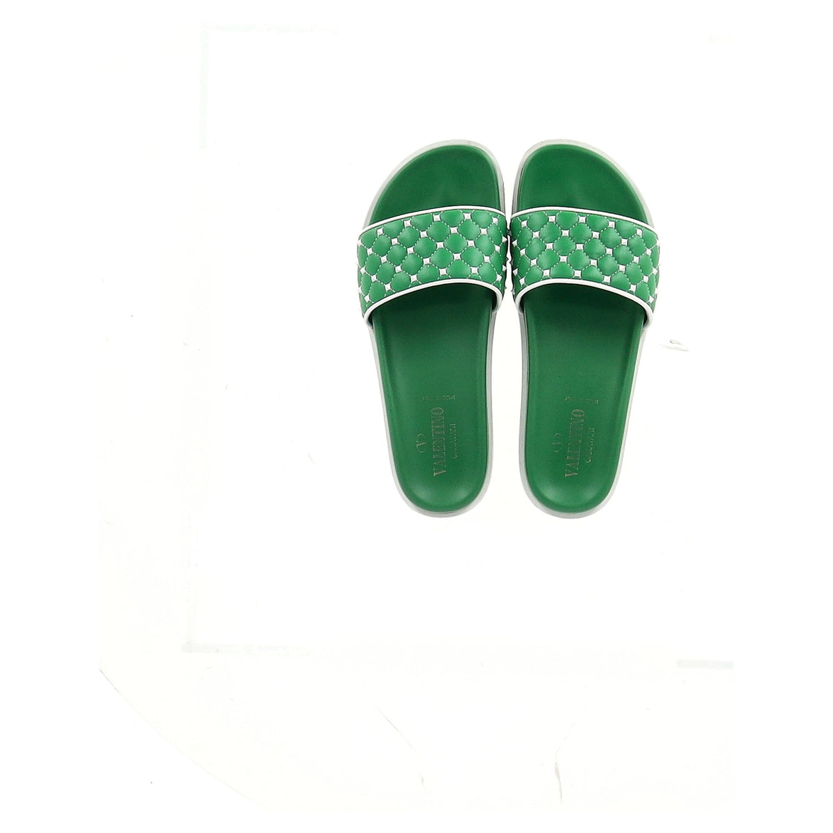 Valentino Garavani Rockstud Quilted Slides In Green Leather