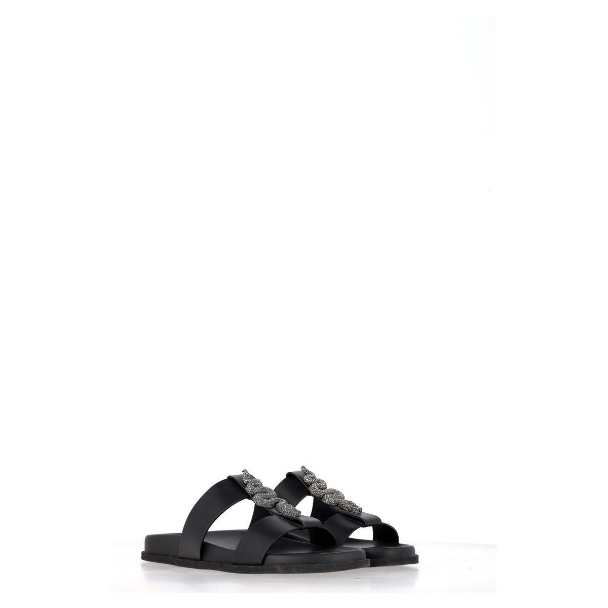 Valentino Garavani Serpent Snake Embellished Slippers in Black Leather