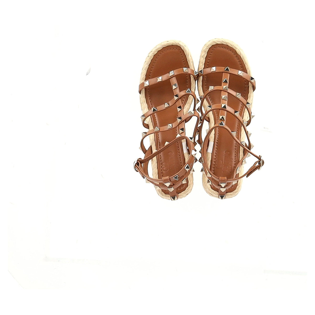 Valentino Garavani Rockstud Wedge Sandals in Brown Calf Leather