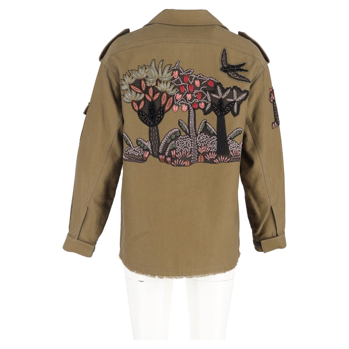 Valentino Embroidered Military Jacket in Olive Green Cotton