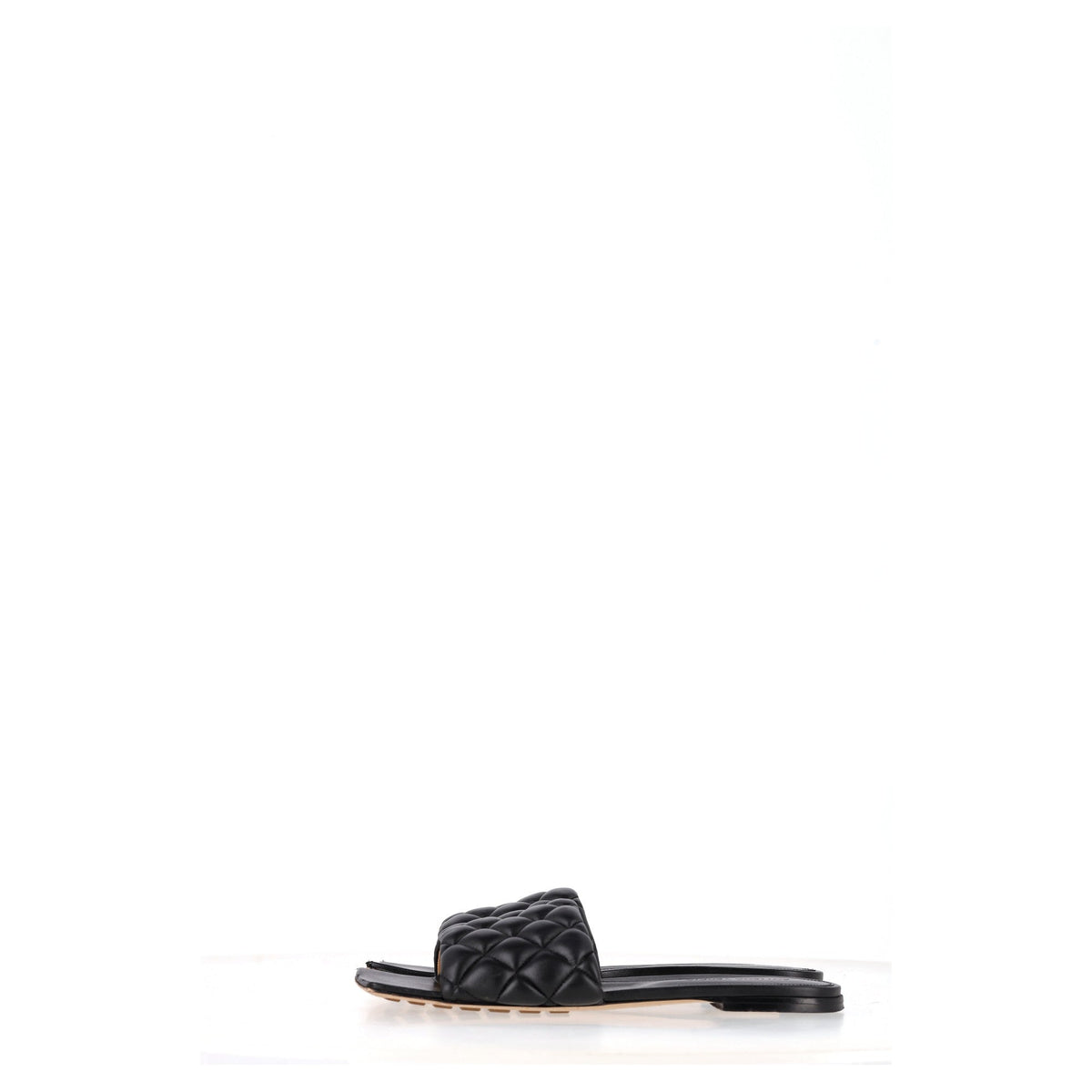 Bottega Veneta Padded Slide Flat Sandals in Black Lamb Leather