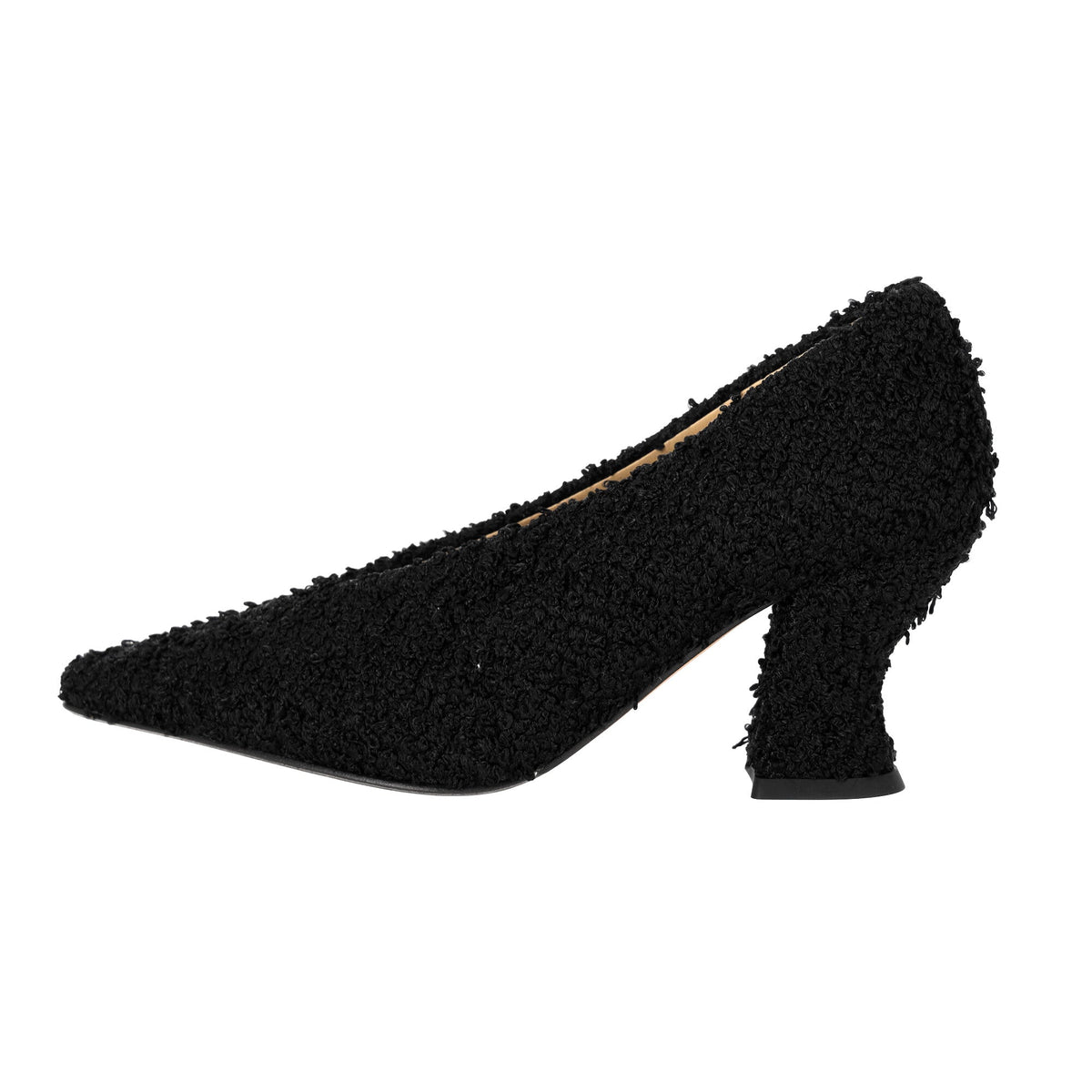 Bottega Veneta Almond Tweed Pumps in Black Wool Tweed