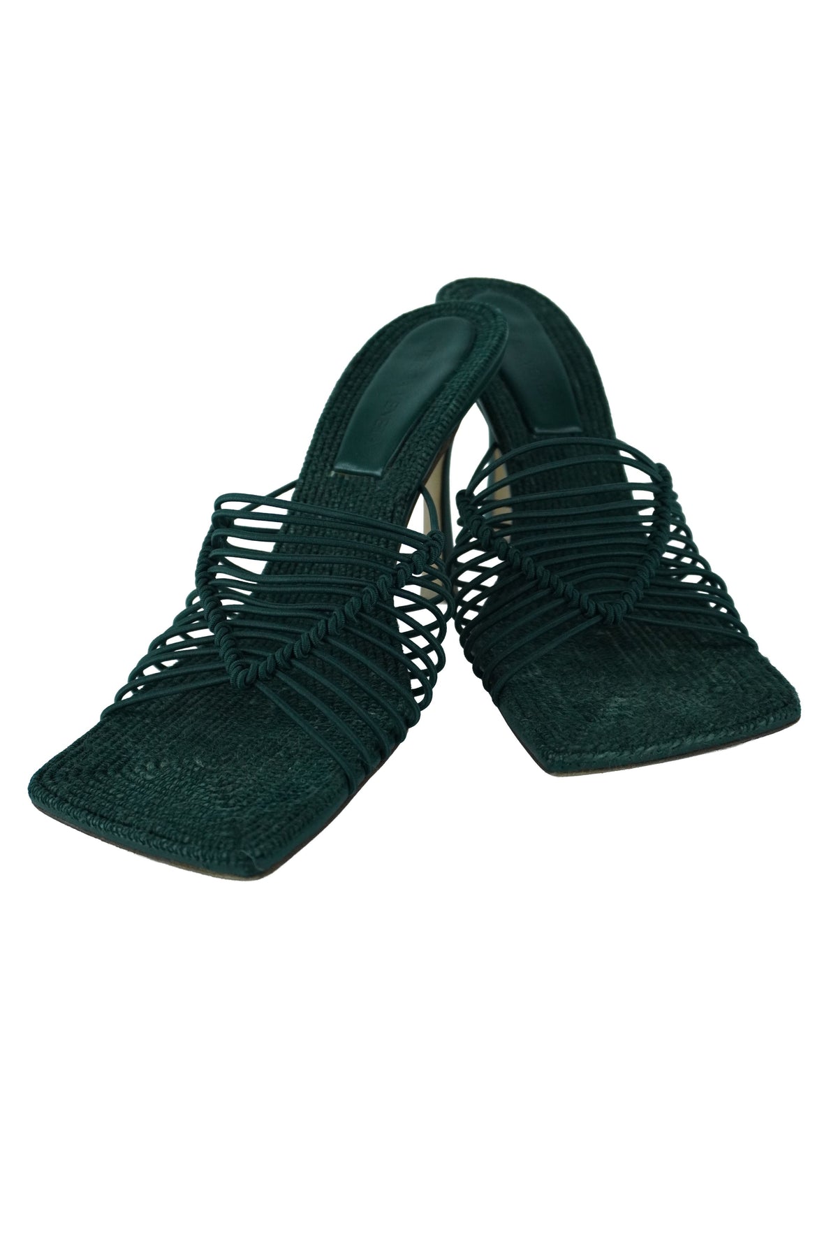 Bottega Veneta Olive Raffia Stretchy Mule Sandals