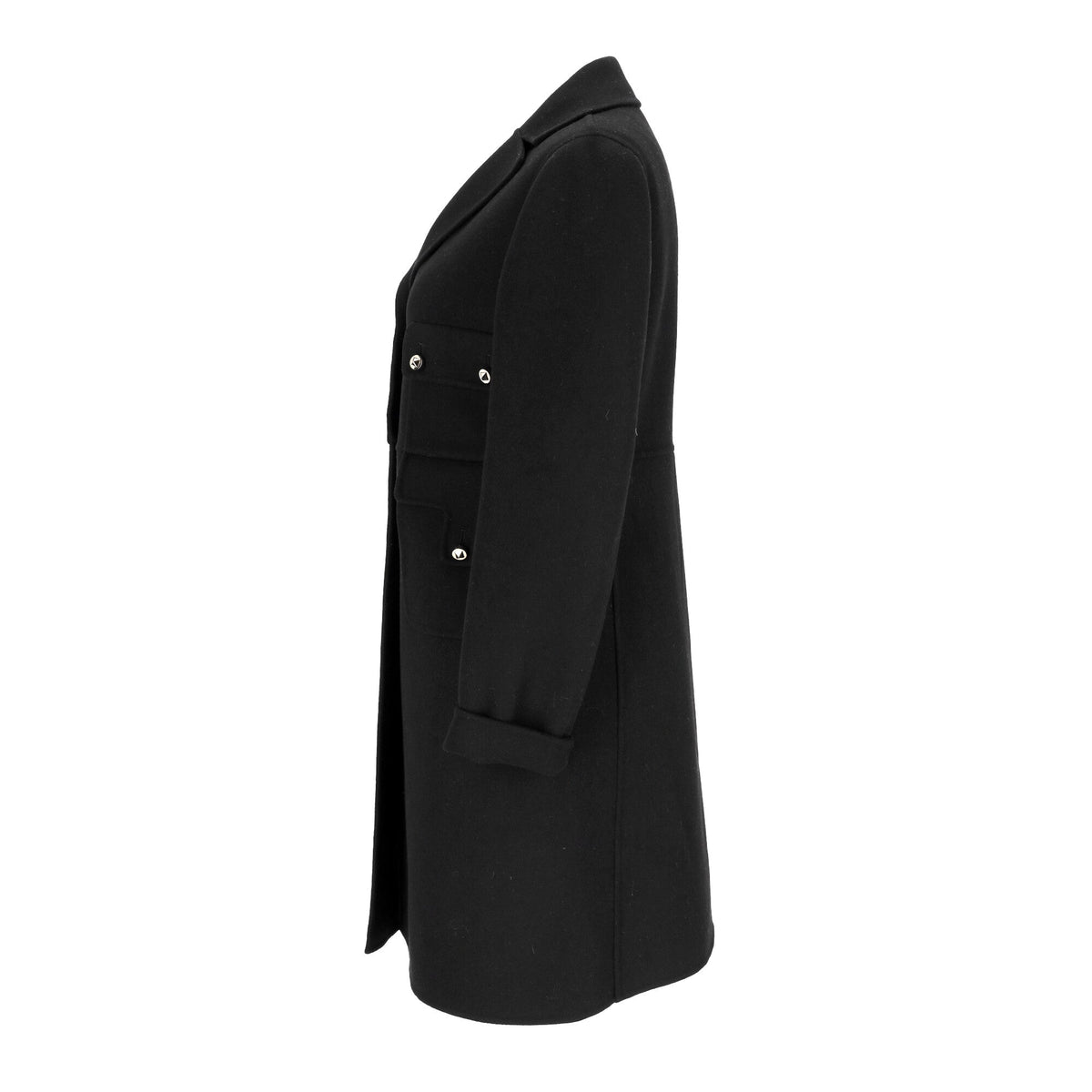 Valentino Single-Breasted Long Coat in Black Wool