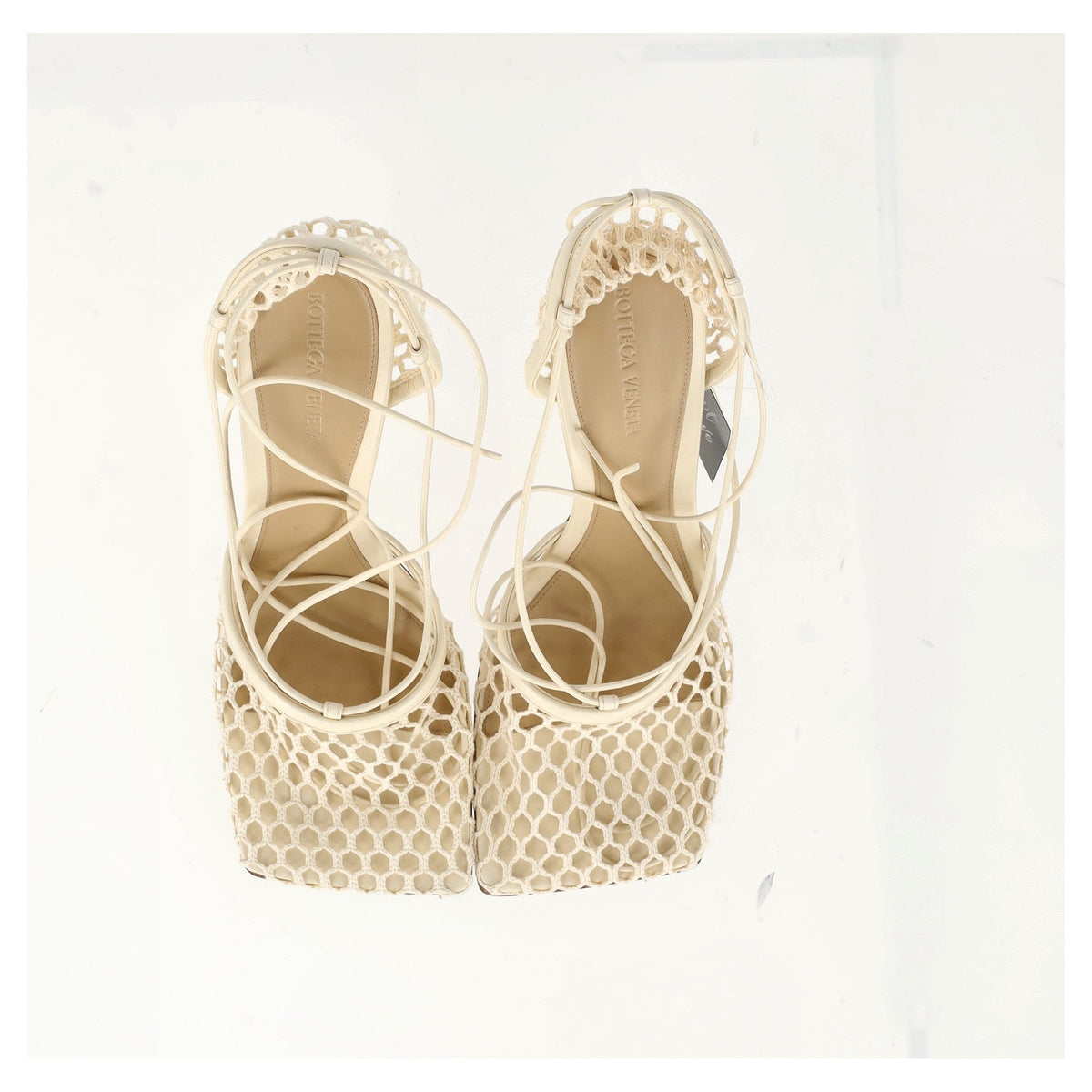 Bottega Veneta Mesh Stretch Ankle Tie Sandals in White Leather