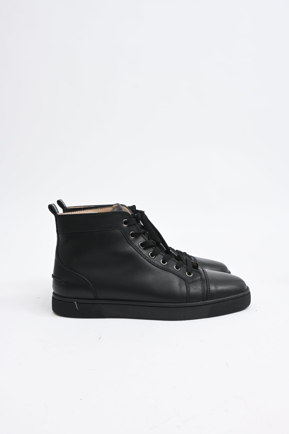 Christian Louboutin Louis High-Top Sneakers in Black Calf Leather