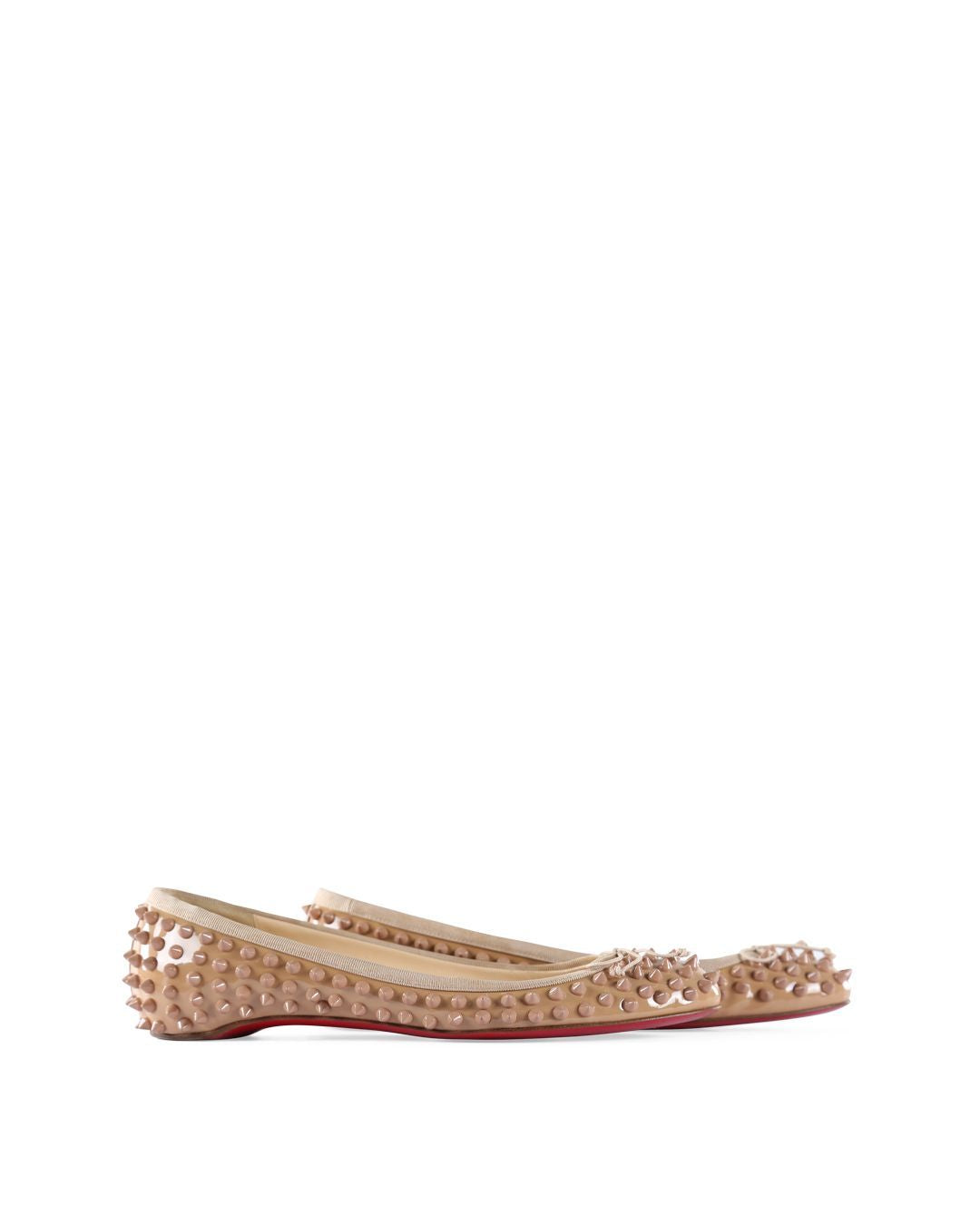 Christian Louboutin Beige Patent Leather Spikes Sonietta Ballet Flats
