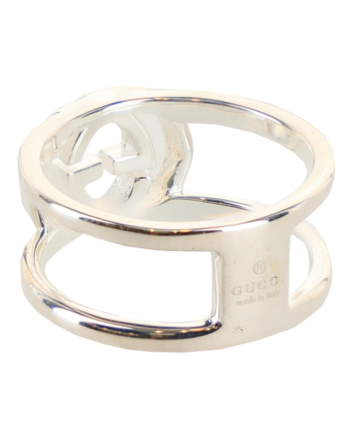 Gucci Womens Interlocking G Cutout Silver Ring