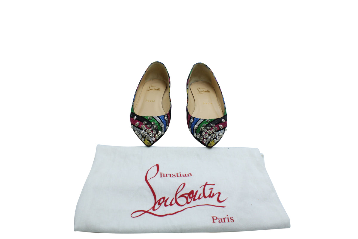 Christian Louboutin Drama Stripe Studded Flats in Multicolor Leather
