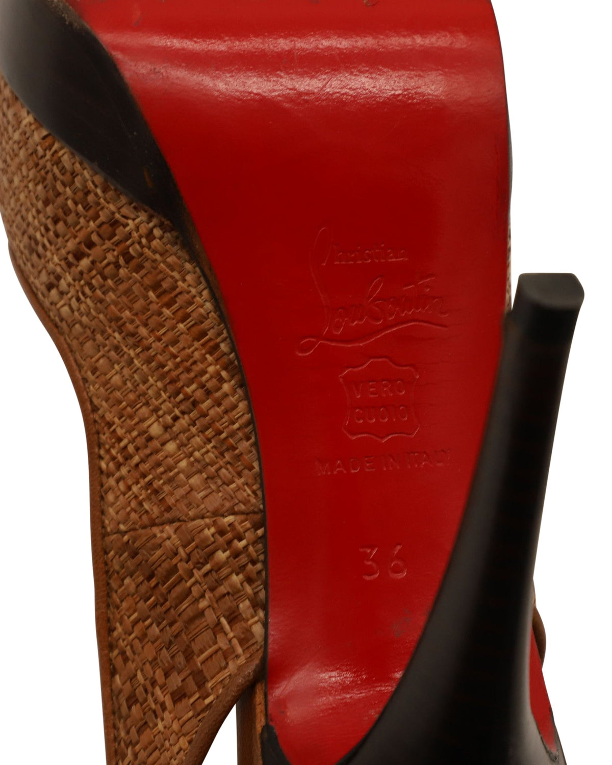 Christian Louboutin Slingback Peeptoe Pump Shoes in Brown Raffia