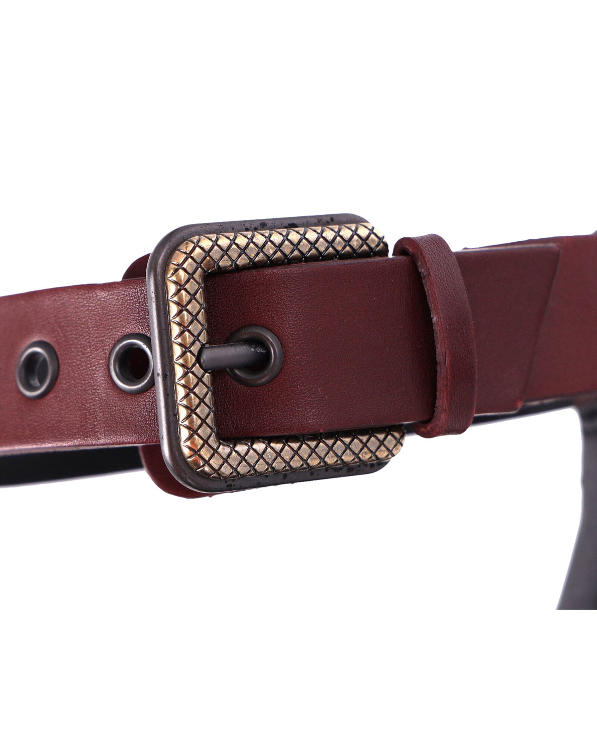 Bottega Veneta Fringe Buckle T-strap Block Heel Sandals in Maroon Leather