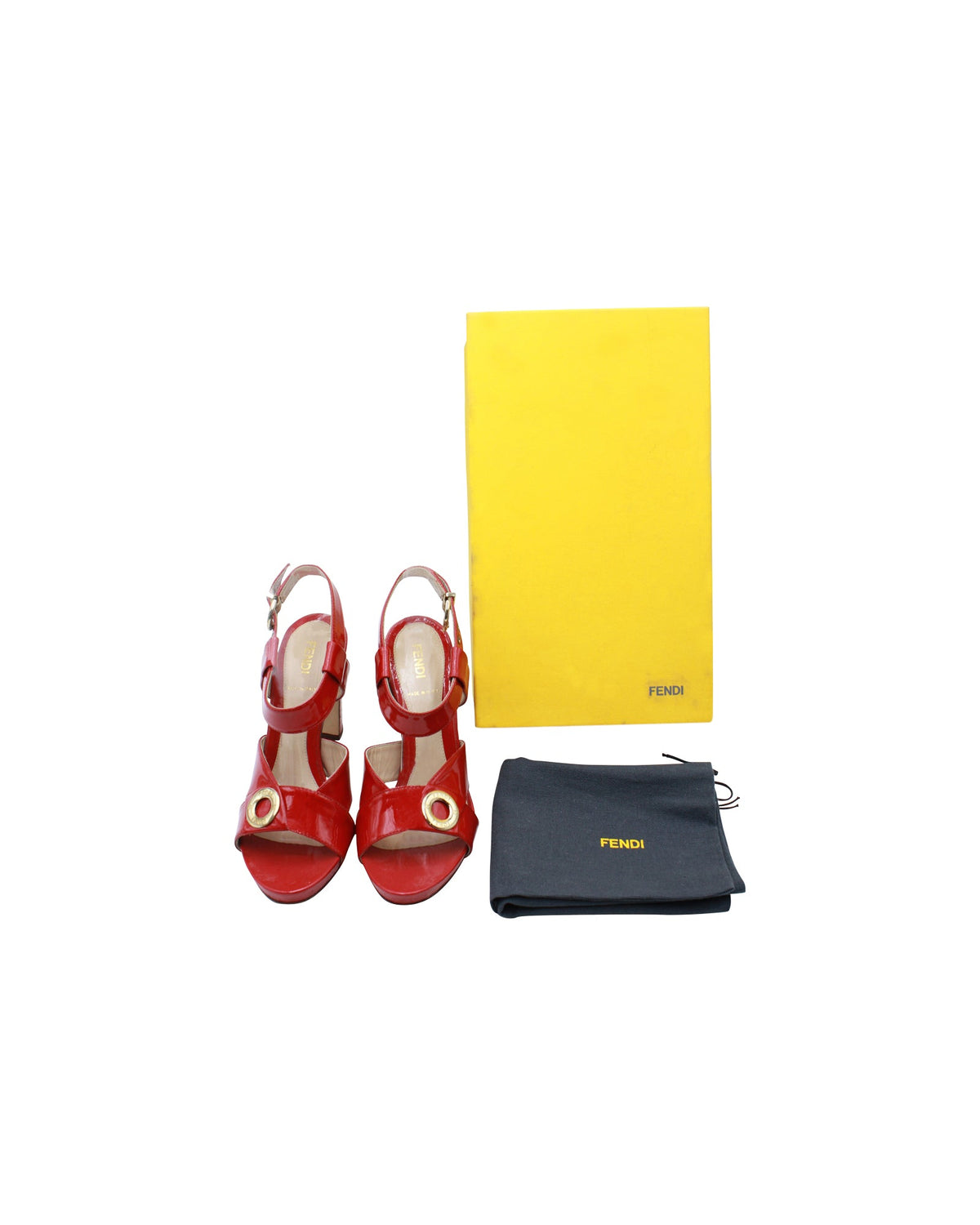 Fendi Ankle Strap High Heel Sandals in Red Patent Leather