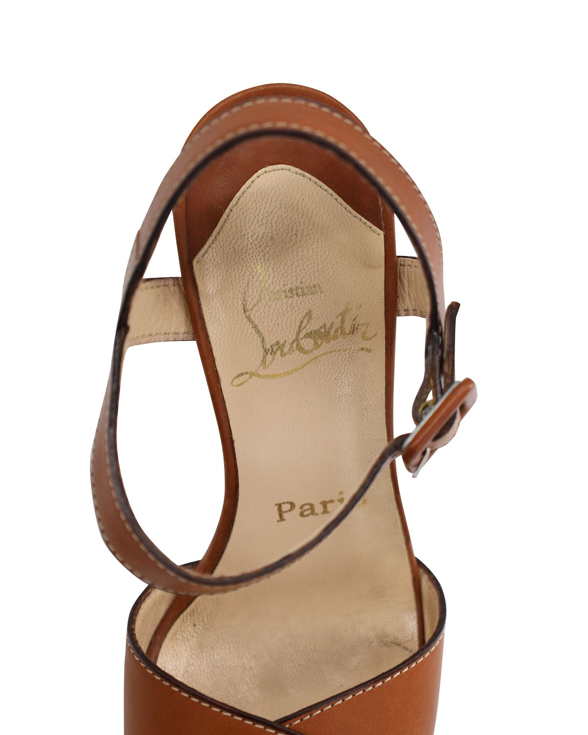 Christian Louboutin Wedge Heel Sandals in Caramel Brown Leather