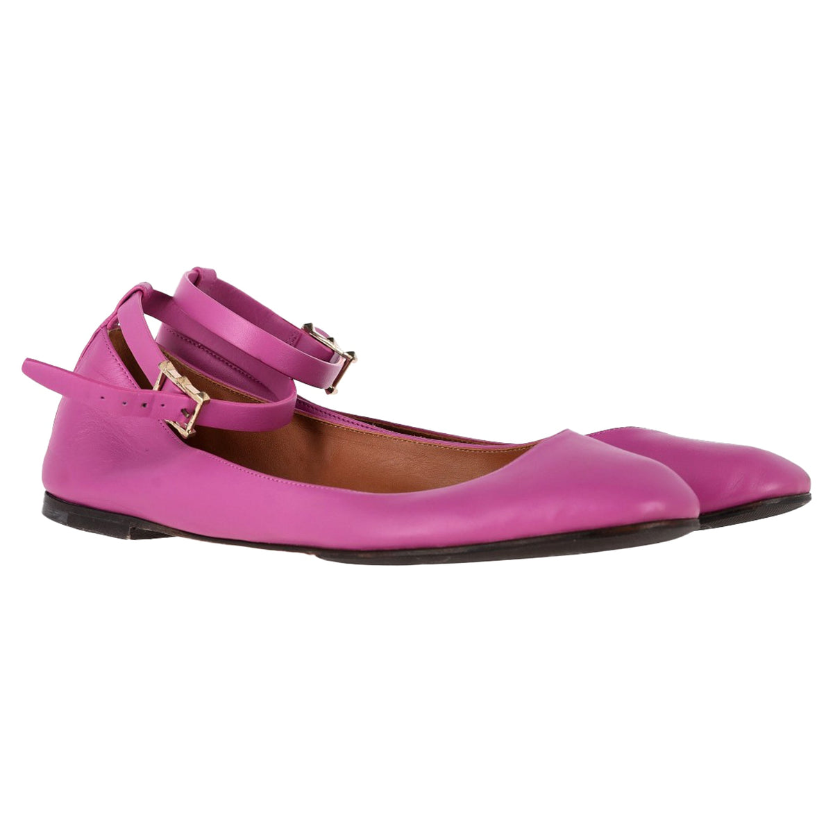 Valentino Garavani Tan-Go Ankle-Strap Ballerina Flats in Pink Leather