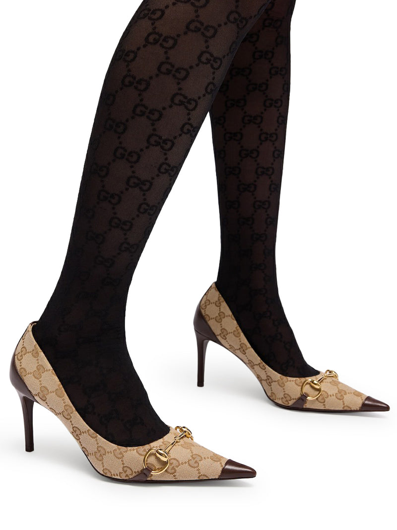 Gucci Women Women`S Gg Leather And Fabric Décolleté