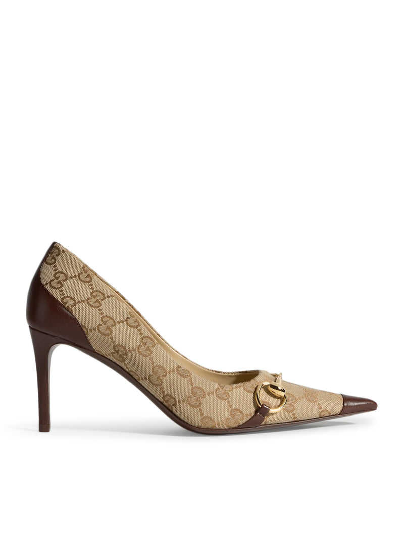 Gucci Women Women`S Gg Leather And Fabric Décolleté