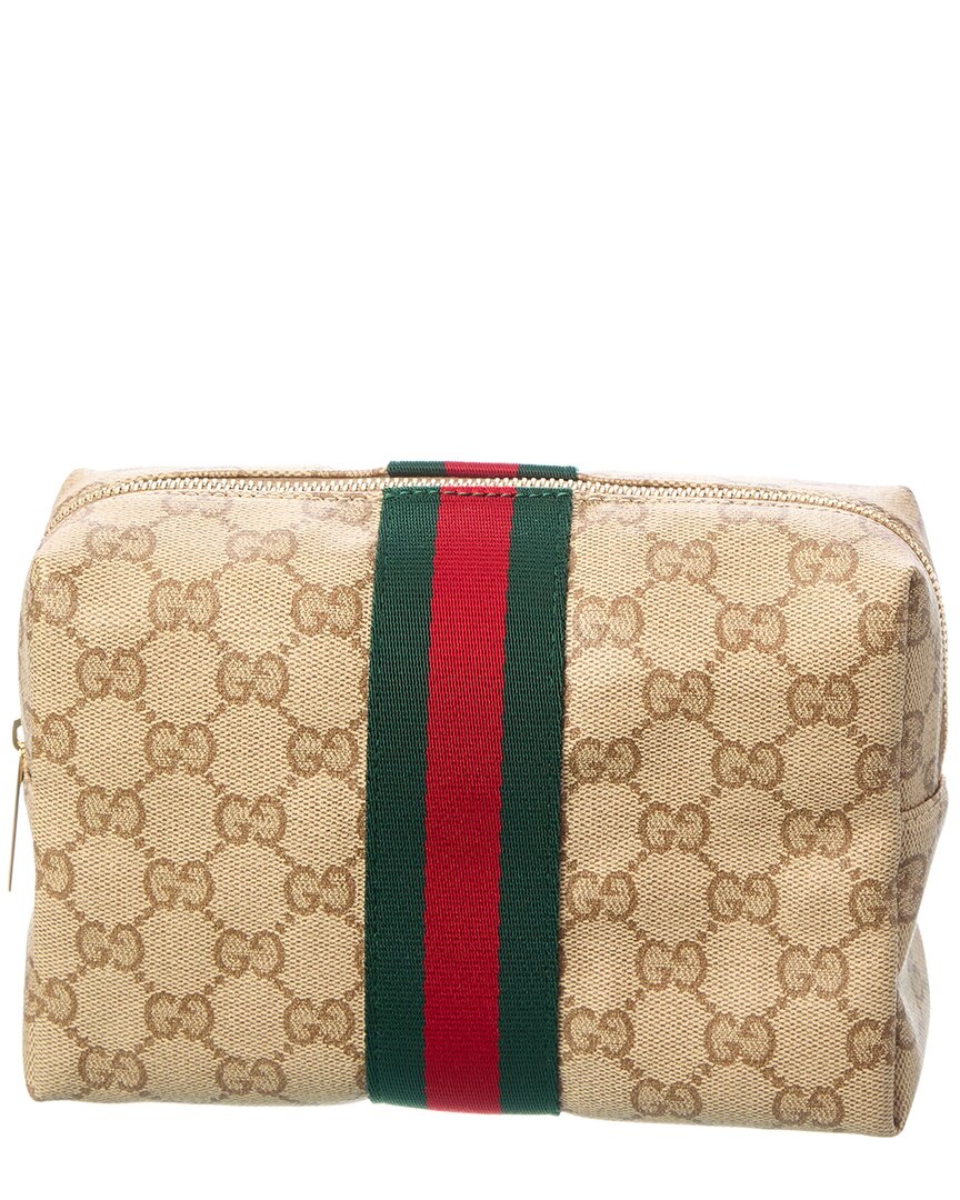 Gucci Large Gg Coated Canvas & Leather Cosmetic Case