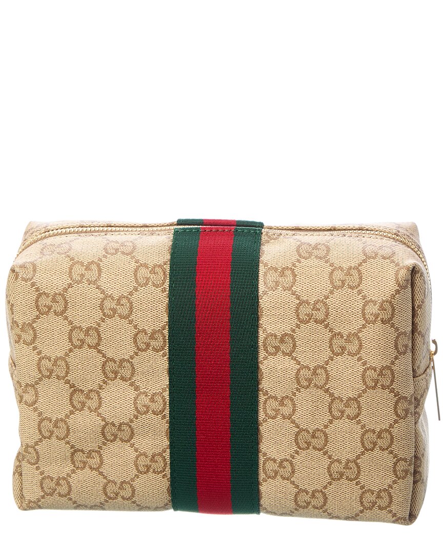 Gucci Large Gg Coated Canvas & Leather Cosmetic Case