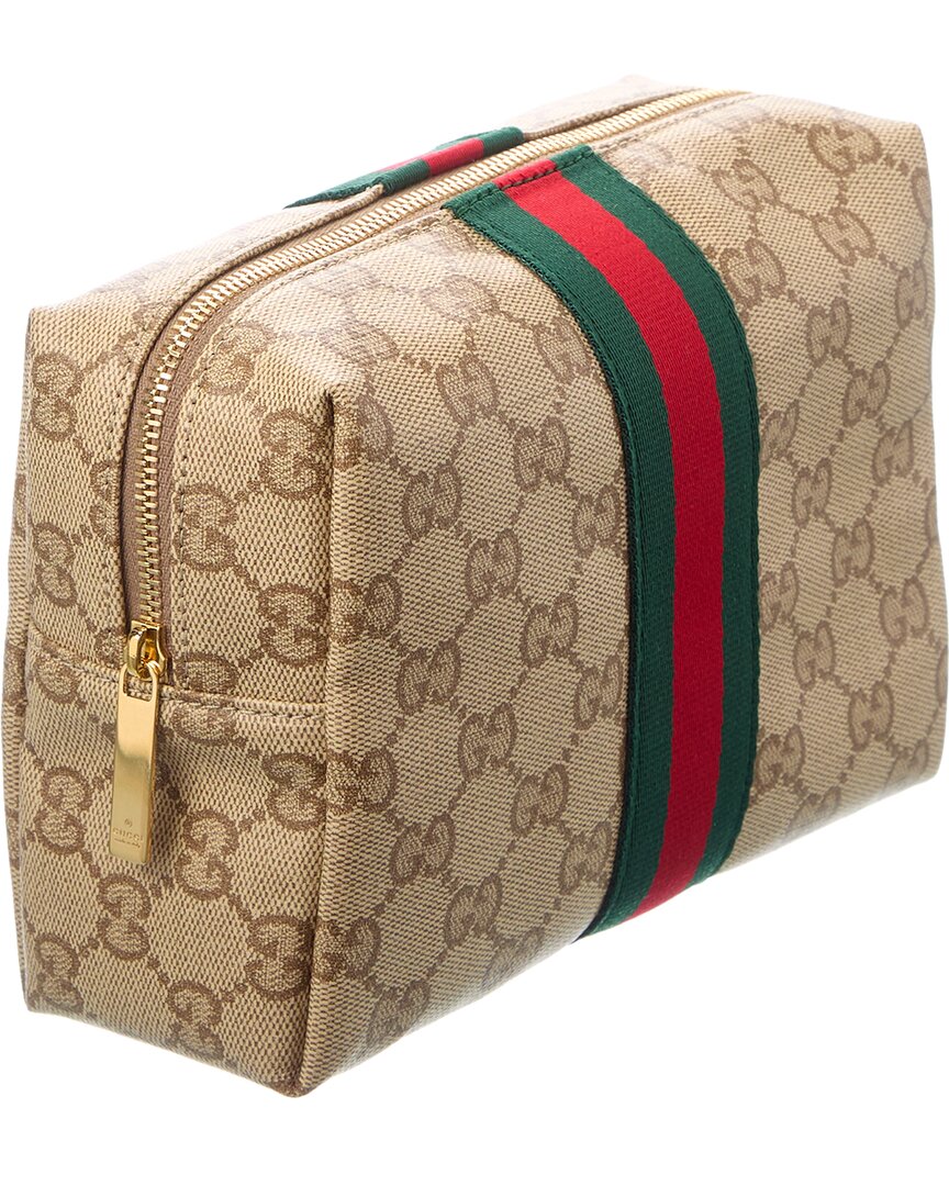 Gucci Large Gg Coated Canvas & Leather Cosmetic Case