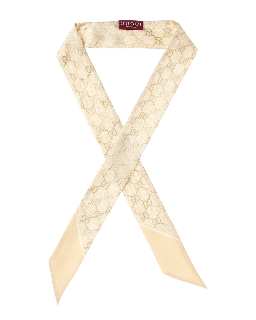 Gucci Gg Logo Printed Silk Neck Bow